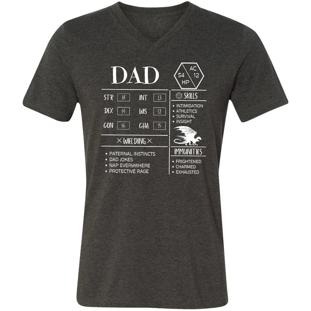 Dad Stats 2 Unisex V-Neck T-Shirt - Dark Grey Heather - 8