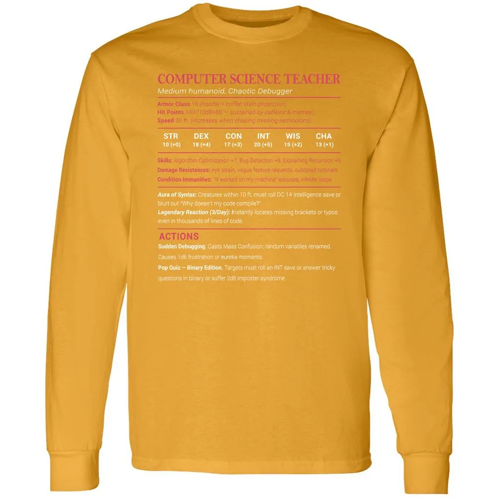 Computer Science Teacher Long Sleeve T-Shirt - Gold - 9