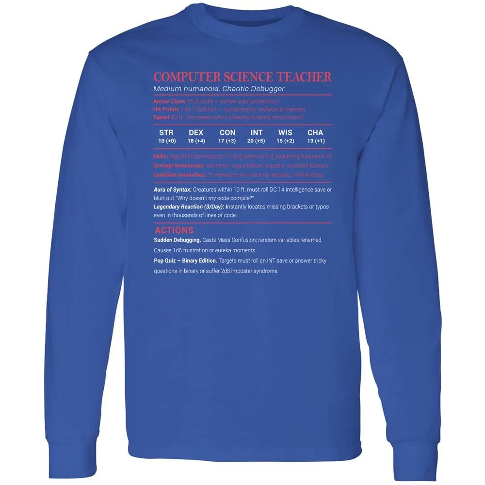 Computer Science Teacher Long Sleeve T-Shirt - Royal - 8