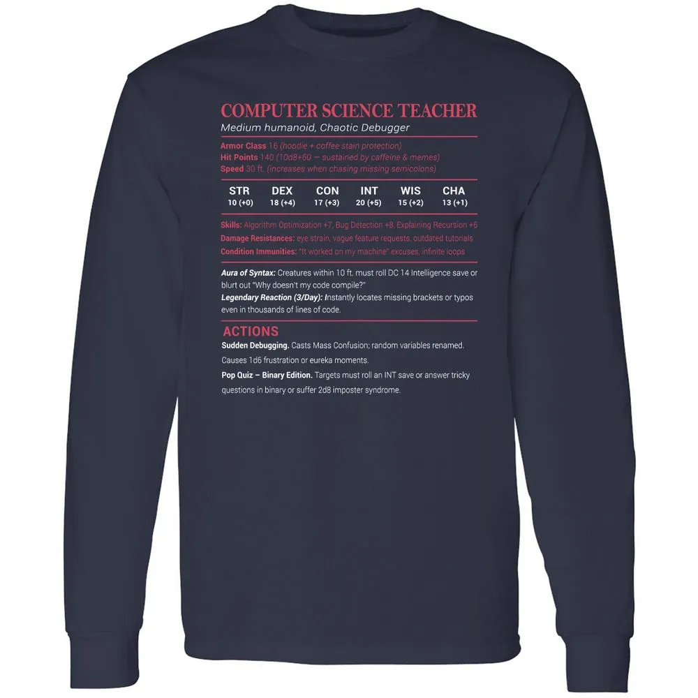 Computer Science Teacher Long Sleeve T-Shirt - Navy - 2