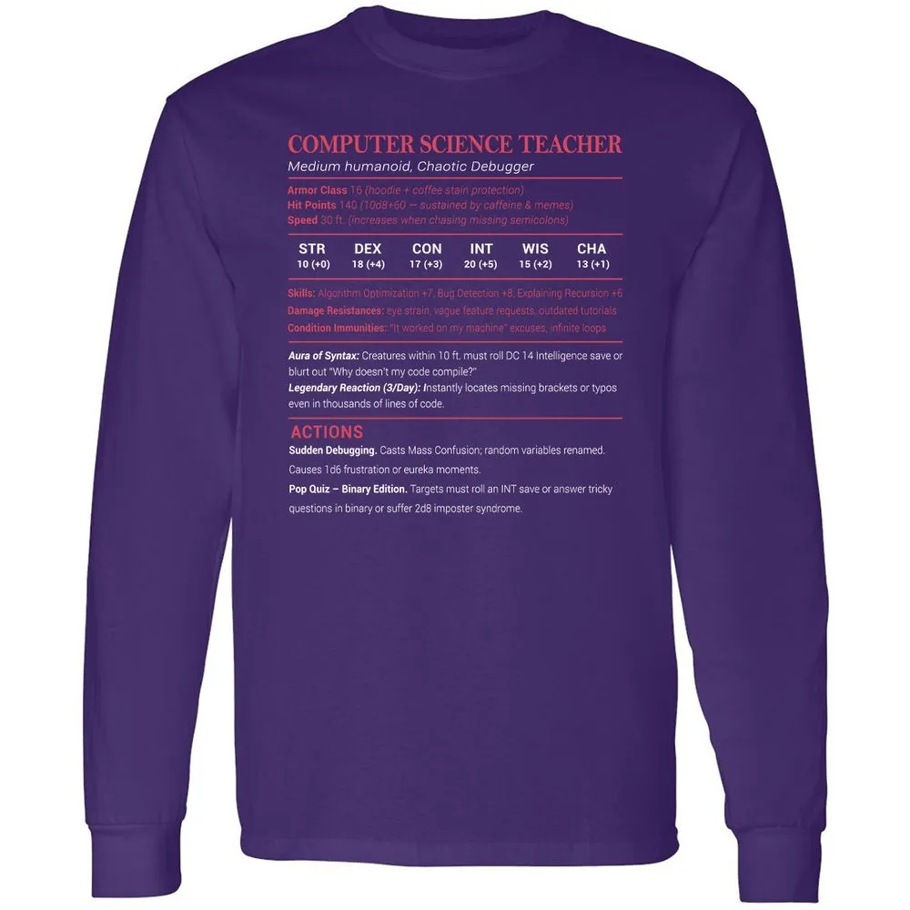 Computer Science Teacher Long Sleeve T-Shirt - Purple - 13