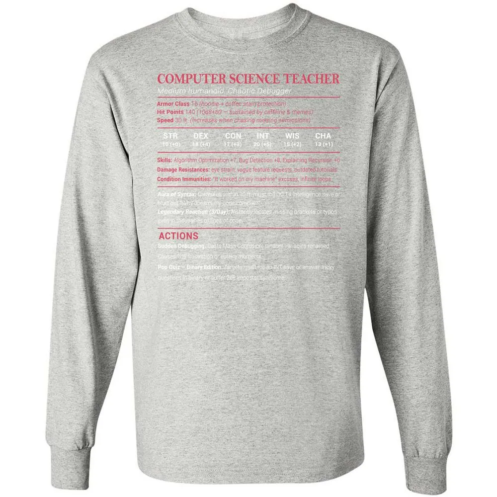 Computer Science Teacher Long Sleeve T-Shirt - Ash - 7
