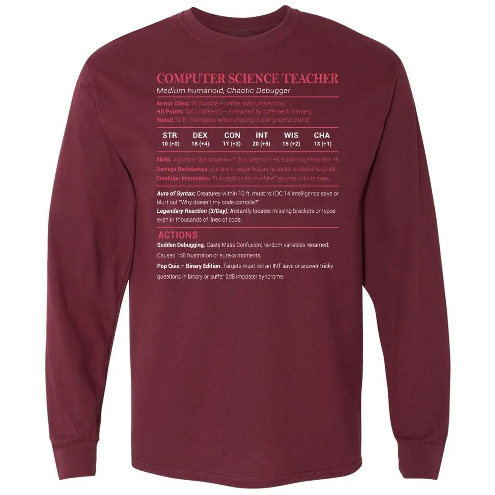Computer Science Teacher Long Sleeve T-Shirt - Maroon - 11