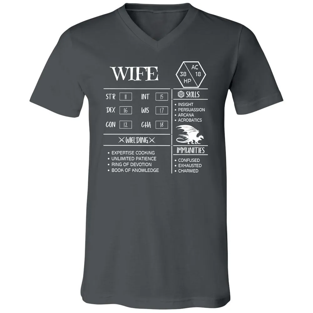 Wife Stats 2 Unisex V-Neck T-Shirt - Asphalt - 12