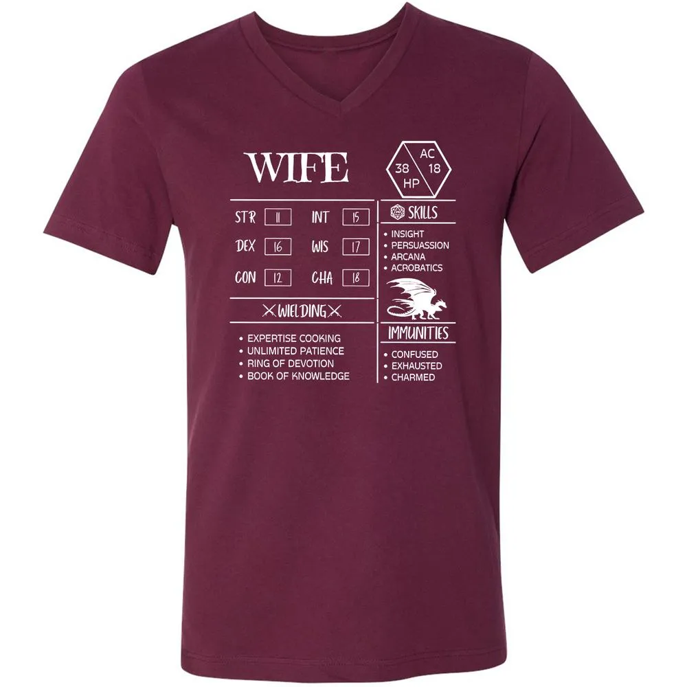 Wife Stats 2 Unisex V-Neck T-Shirt - Maroon - 6