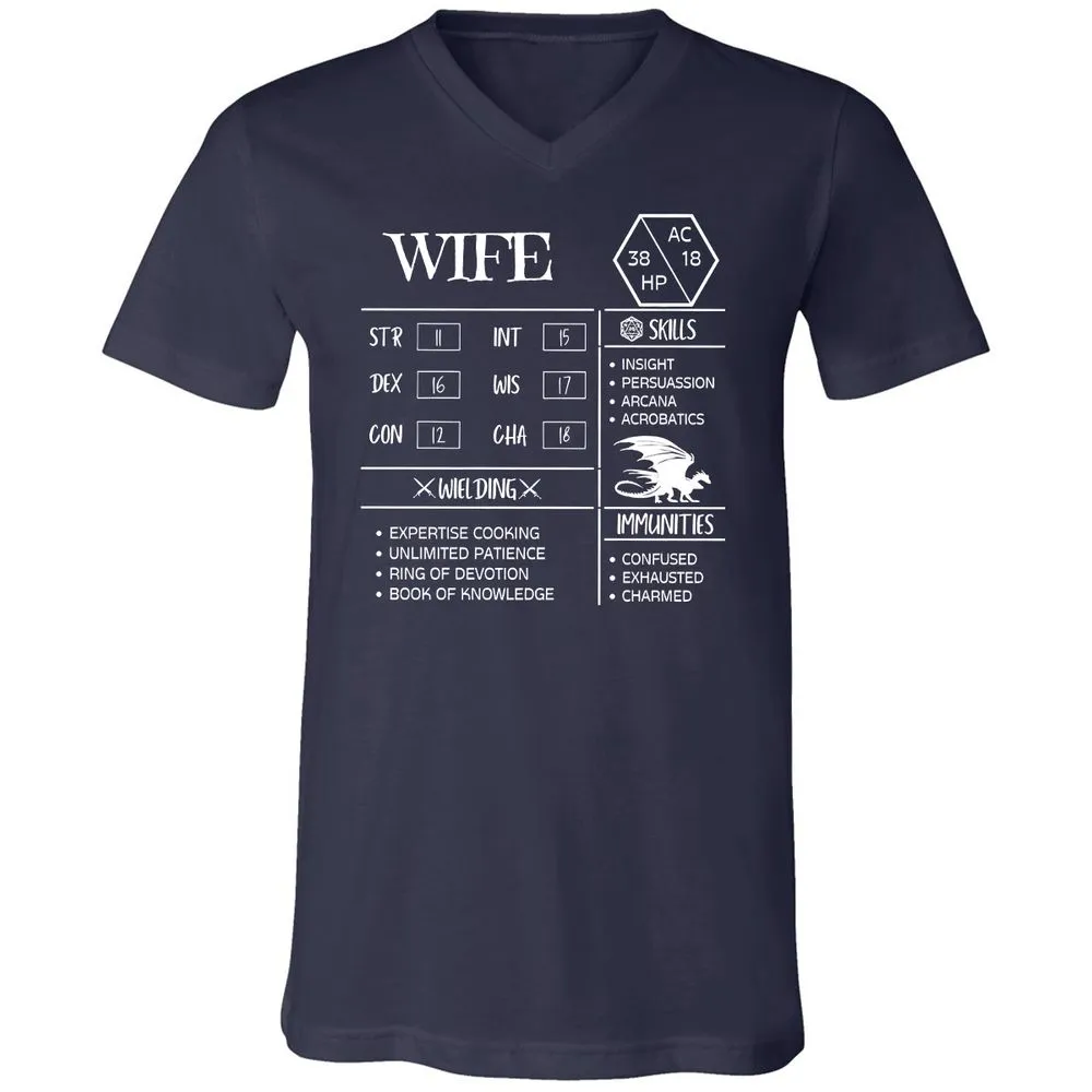 Wife Stats 2 Unisex V-Neck T-Shirt - Navy - 2