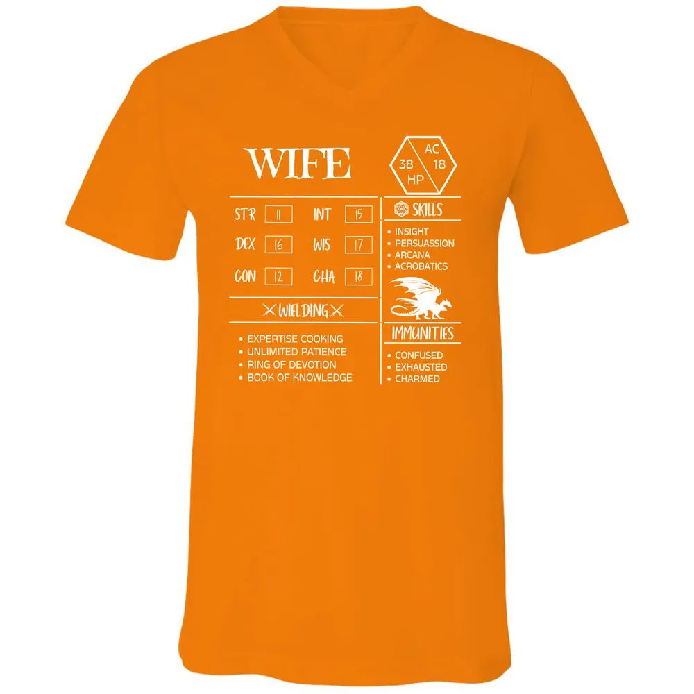Wife Stats 2 Unisex V-Neck T-Shirt - Orange - 11