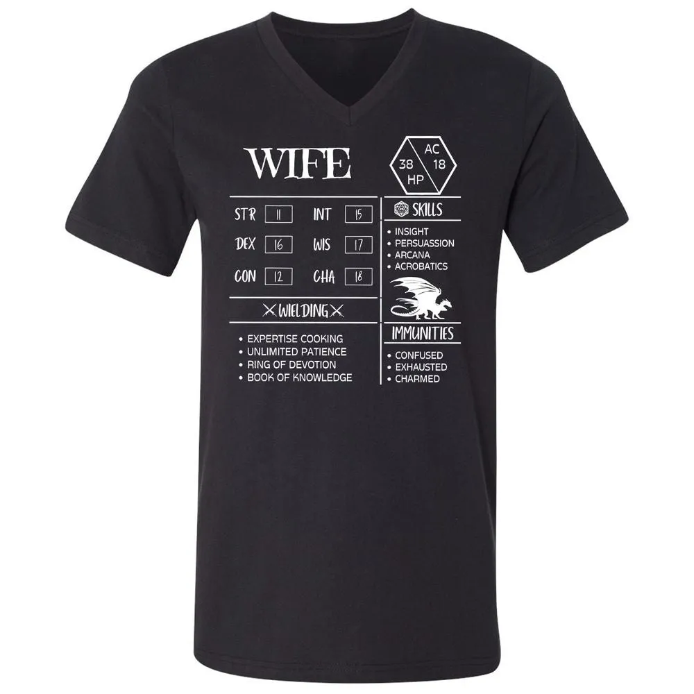 Wife Stats 2 Unisex V-Neck T-Shirt - Black - 1