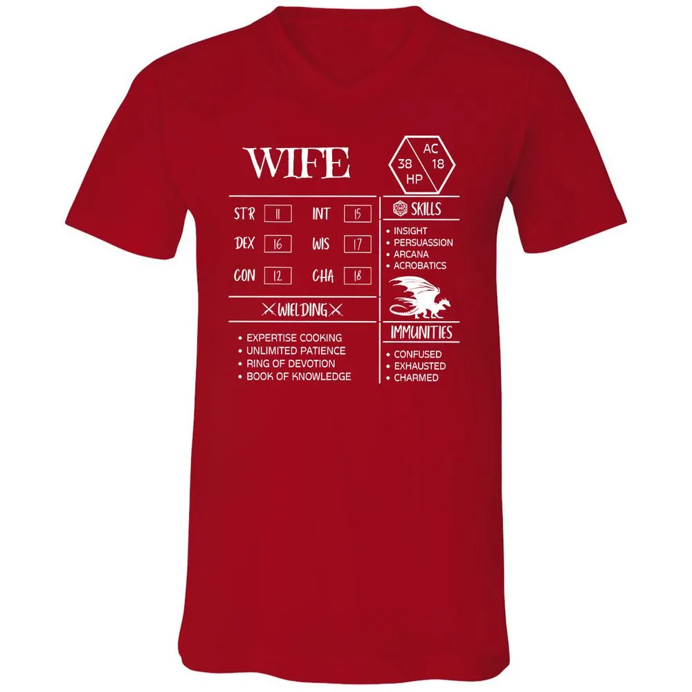 Wife Stats 2 Unisex V-Neck T-Shirt - Red - 3