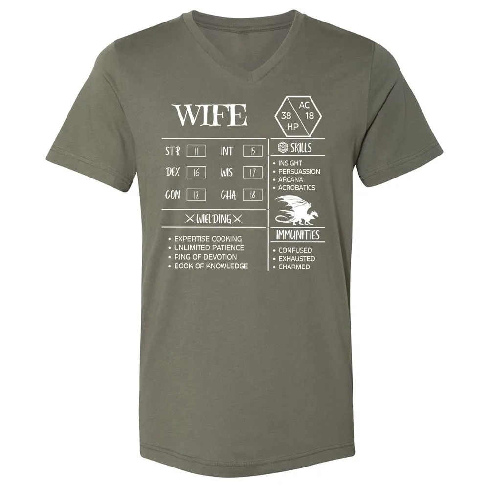 Wife Stats 2 Unisex V-Neck T-Shirt - Military Green - 10
