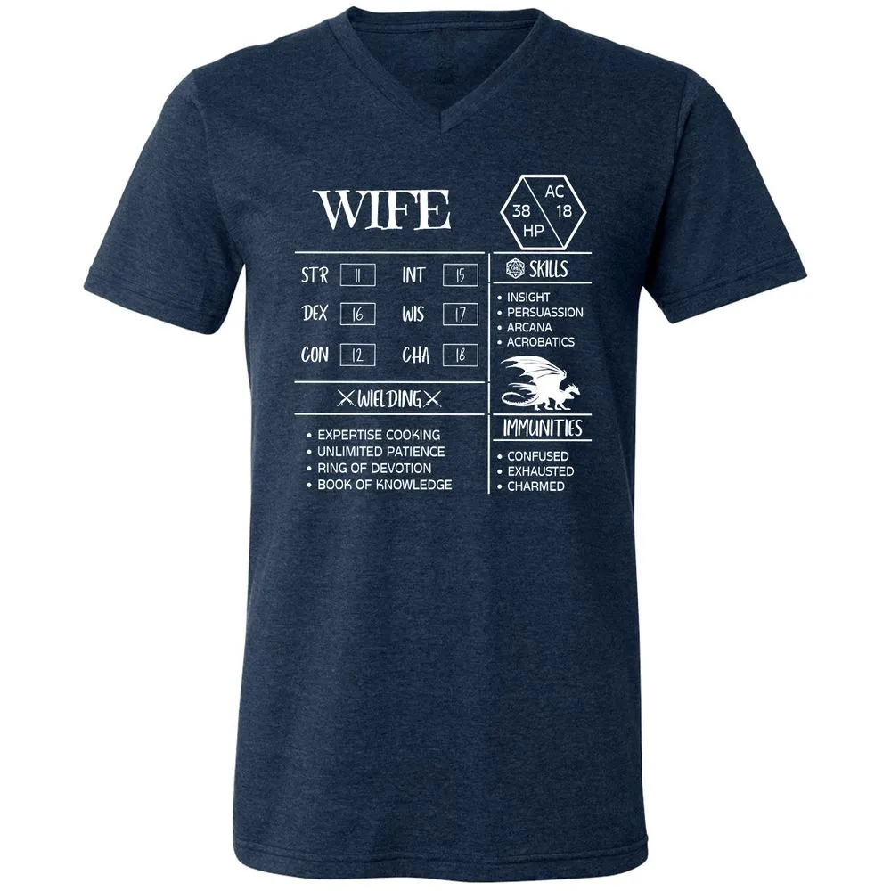 Wife Stats 2 Unisex V-Neck T-Shirt - Heather Navy - 15