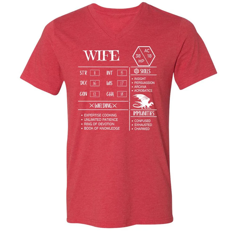 Wife Stats 2 Unisex V-Neck T-Shirt - Heather Red - 16
