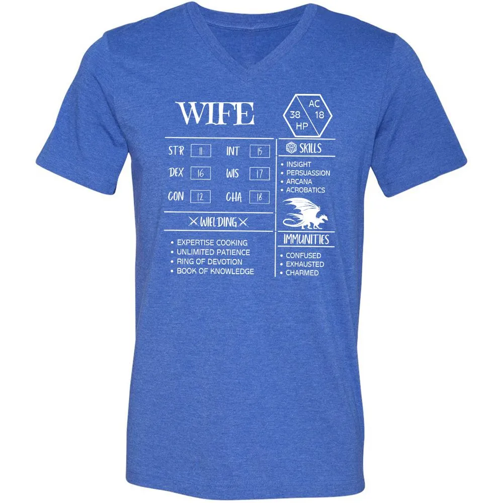 Wife Stats 2 Unisex V-Neck T-Shirt - Heather True Royal - 14
