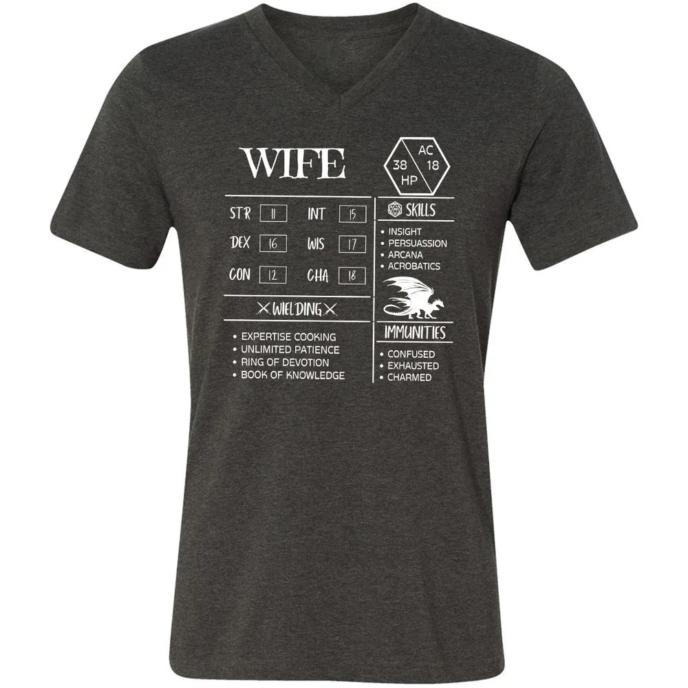 Wife Stats 2 Unisex V-Neck T-Shirt - Dark Grey Heather - 8