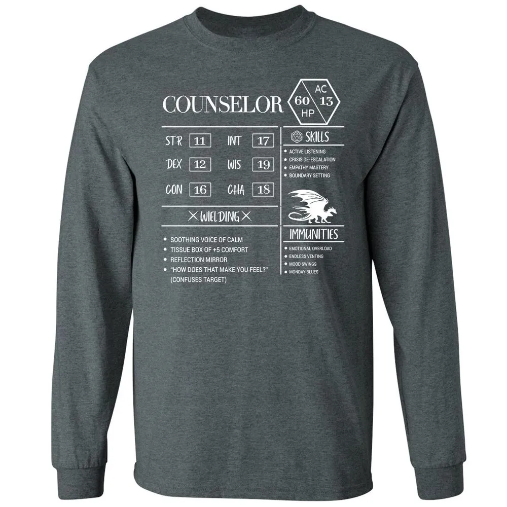 Counselor New Long Sleeve T-Shirt - Dark Heather - 15