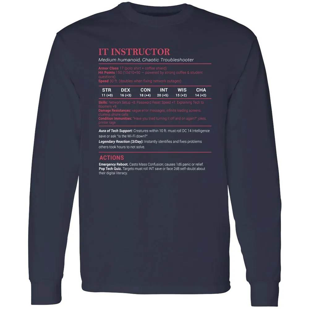 IT Instructor Long Sleeve T-Shirt - Navy - 2