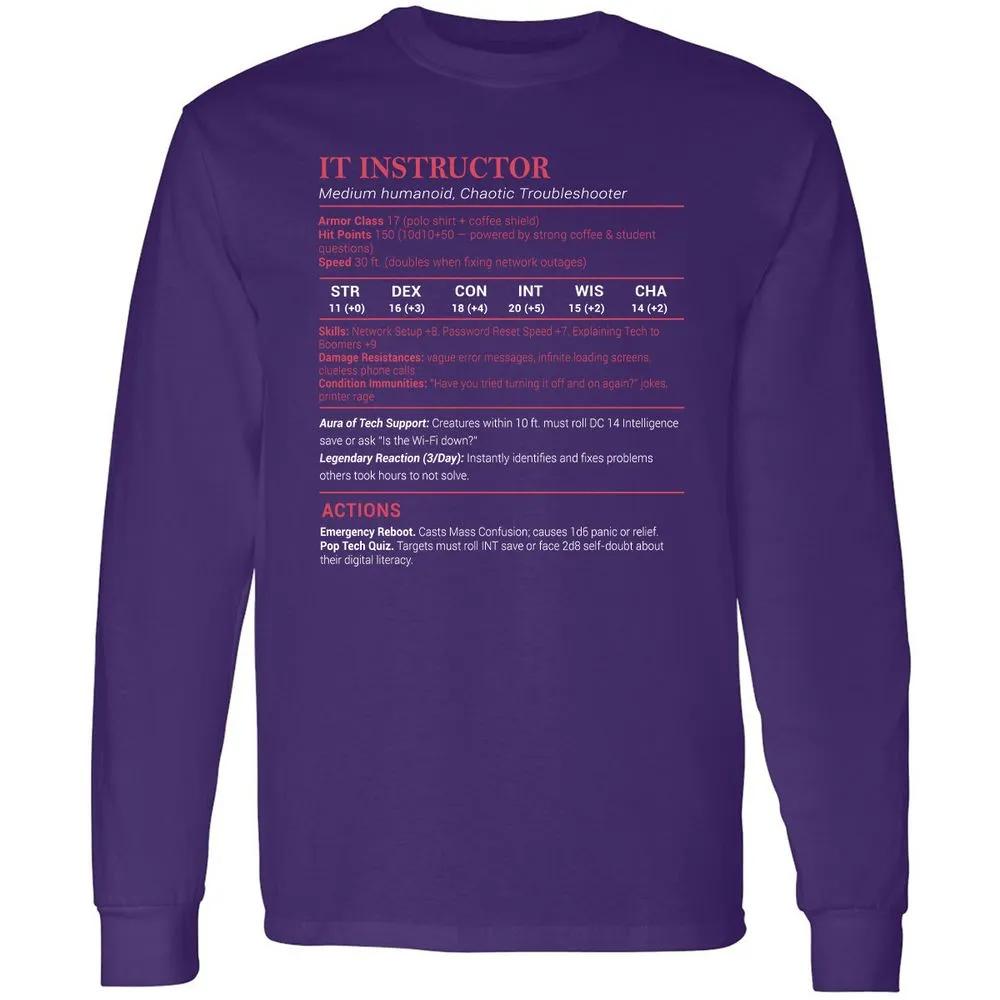 IT Instructor Long Sleeve T-Shirt - Purple - 13