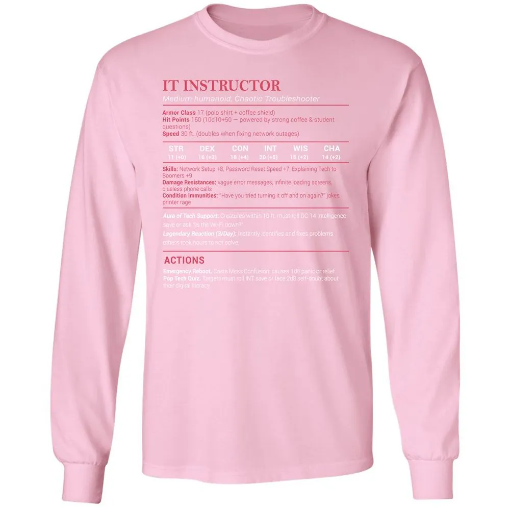 IT Instructor Long Sleeve T-Shirt - Light Pink - 3