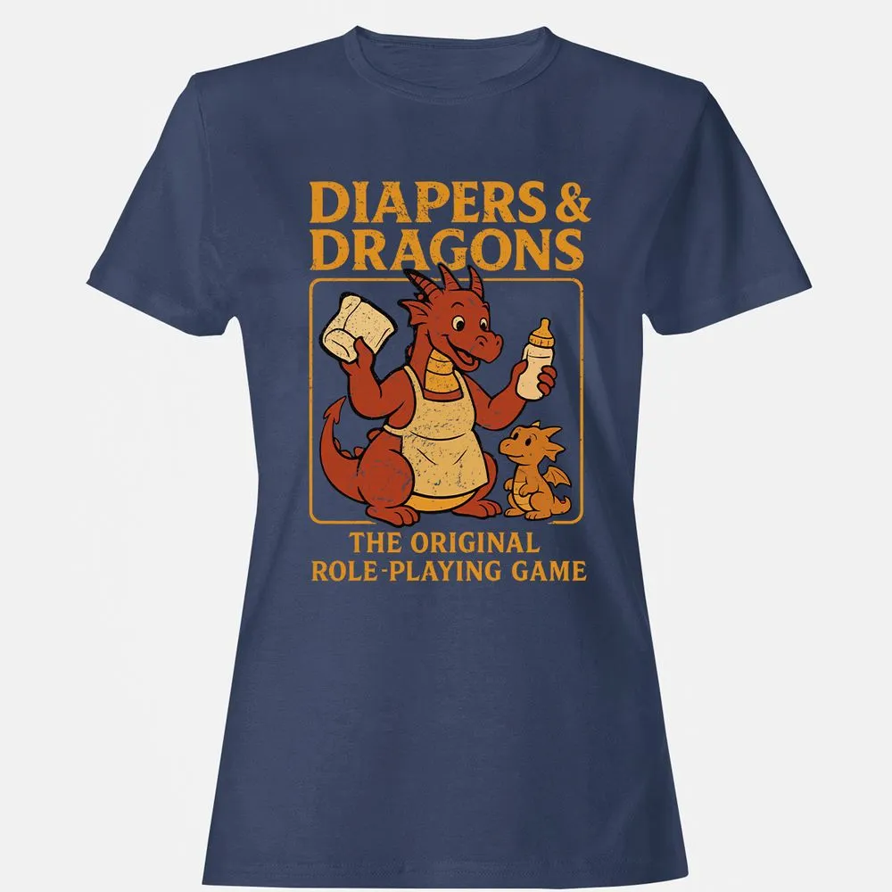 Diapers & Dragons Women's T-Shirt - Navy - 10