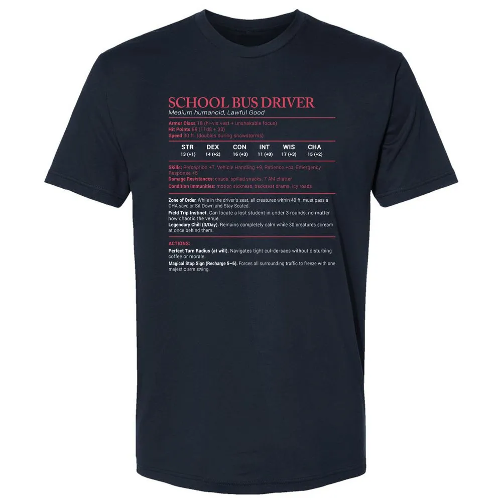 School Bus Driver Stats Premium Unisex T-Shirt - Midnight Navy - 2