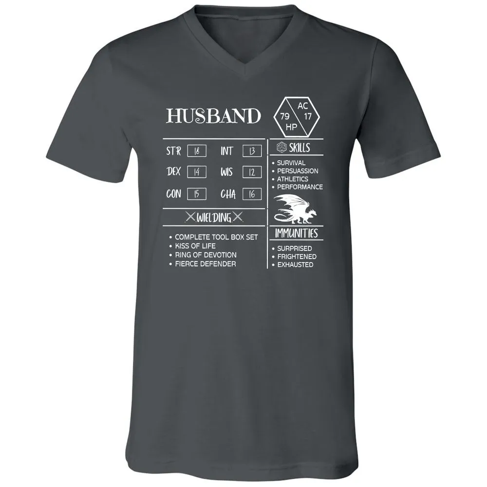 Husband Stats 2 Unisex V-Neck T-Shirt - Asphalt - 12