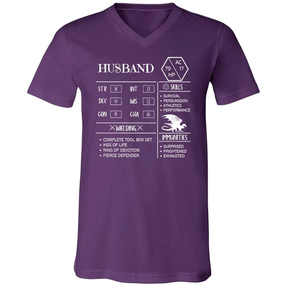 Husband Stats 2 Unisex V-Neck T-Shirt - Team Purple - 9