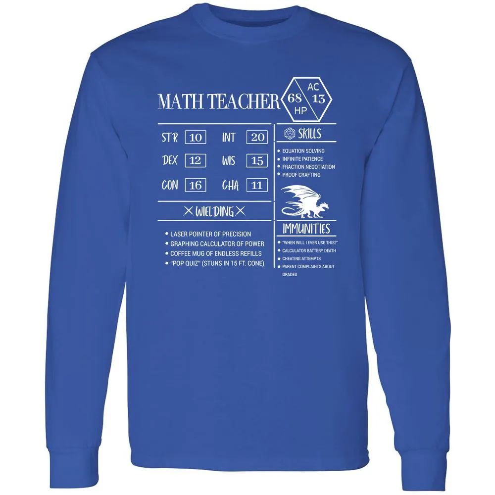 Math Teacher New Long Sleeve T-Shirt - Royal - 8