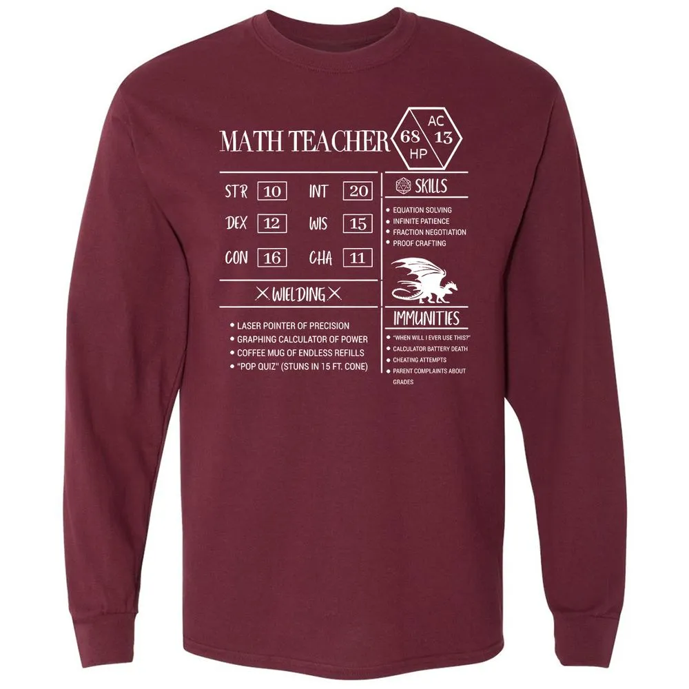 Math Teacher New Long Sleeve T-Shirt - Maroon - 11