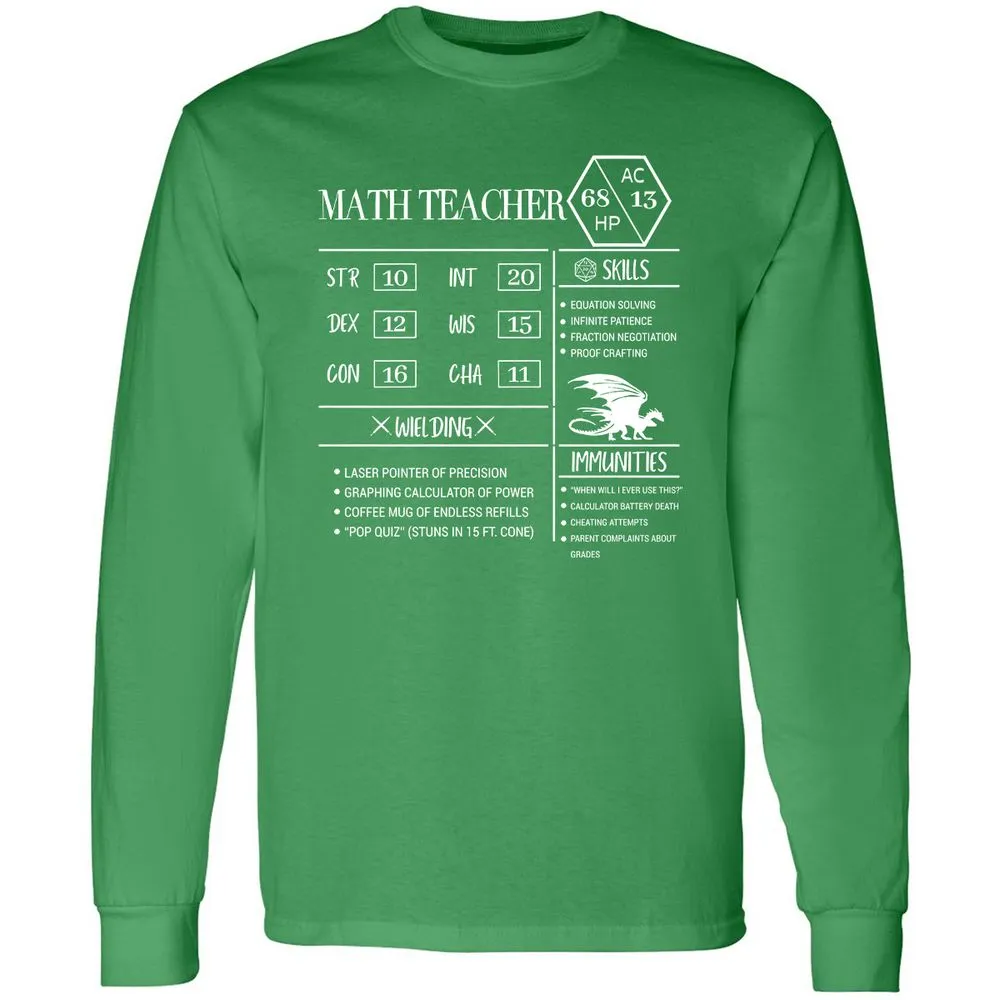 Math Teacher New Long Sleeve T-Shirt - Irish Green - 10
