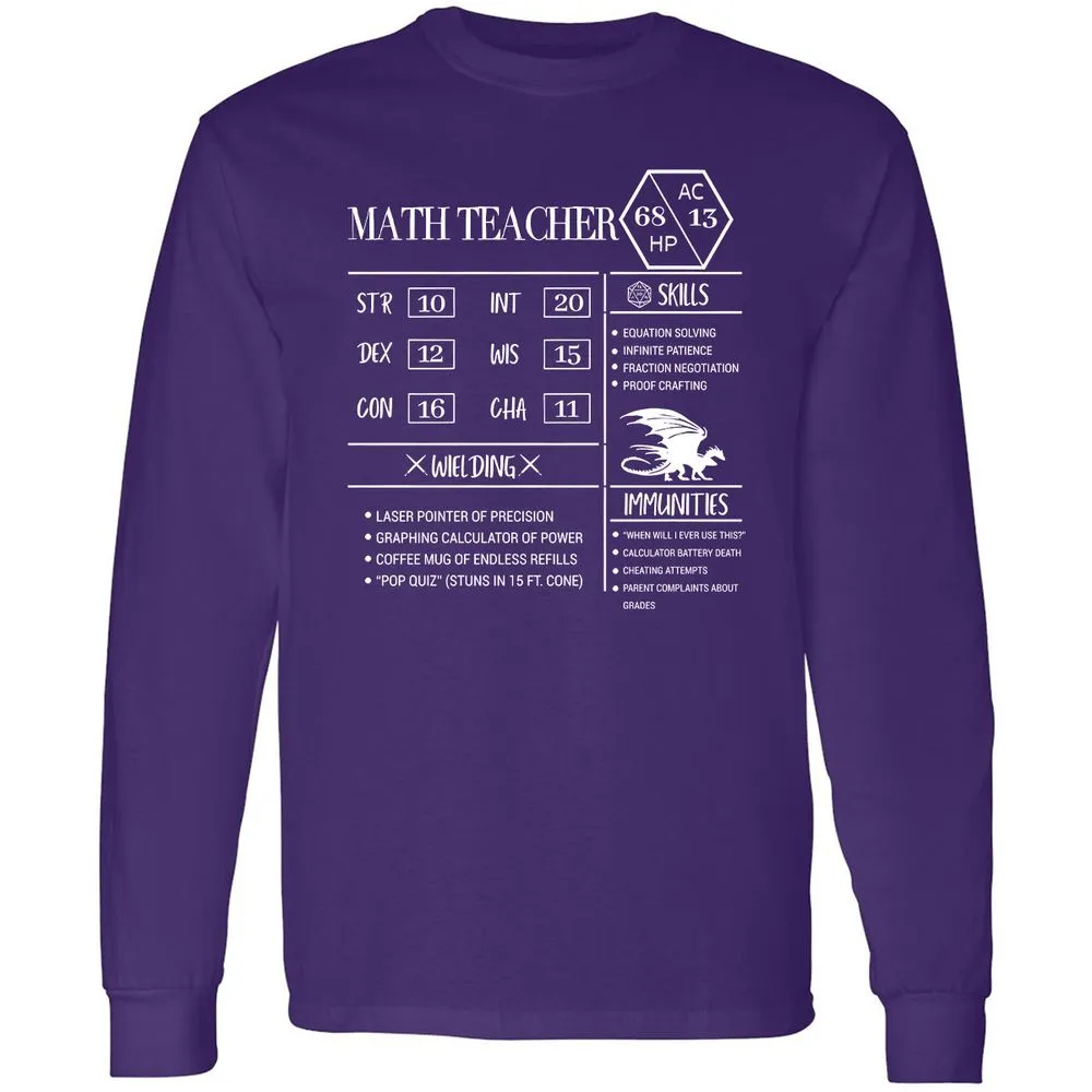 Math Teacher New Long Sleeve T-Shirt - Purple - 13