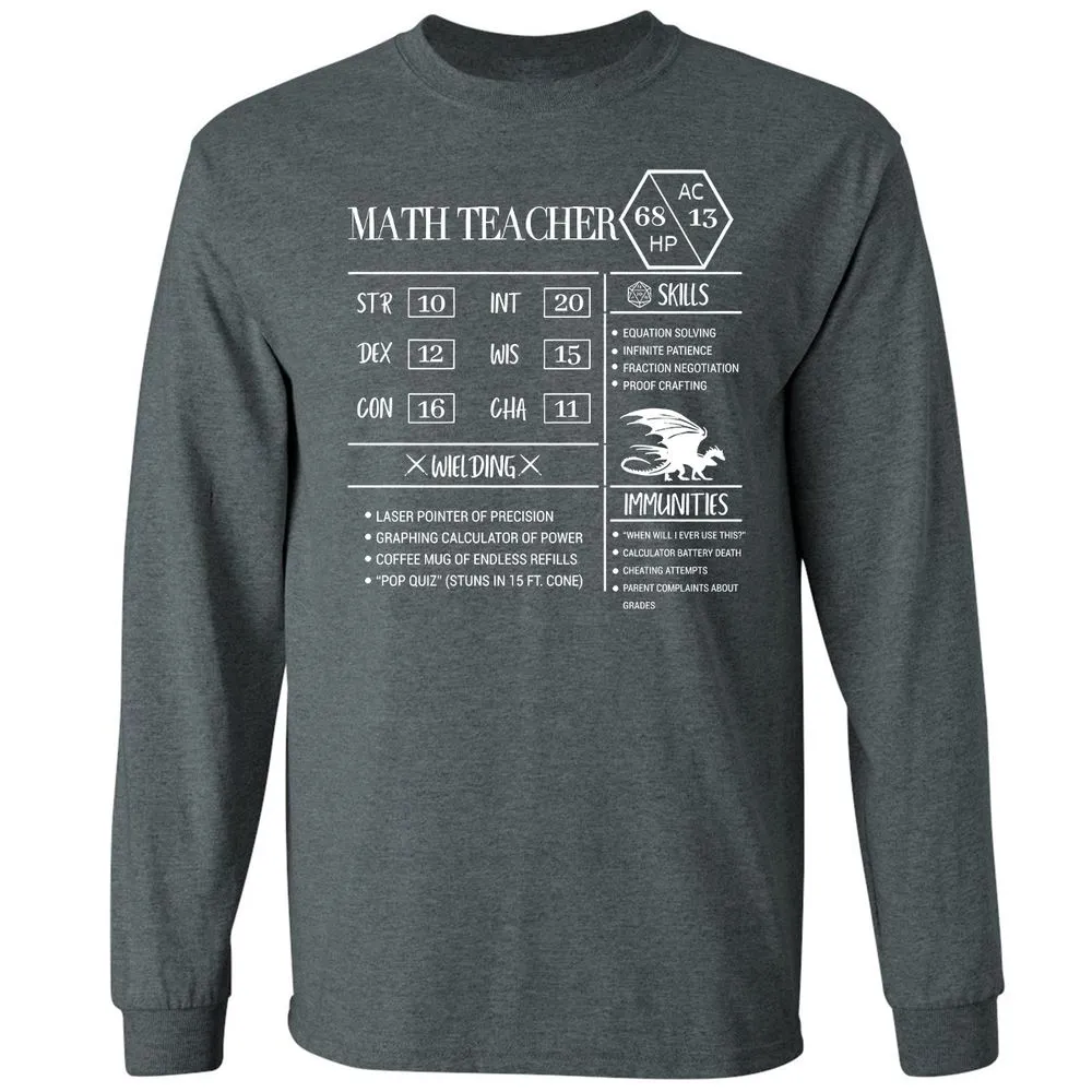 Math Teacher New Long Sleeve T-Shirt - Dark Heather - 15