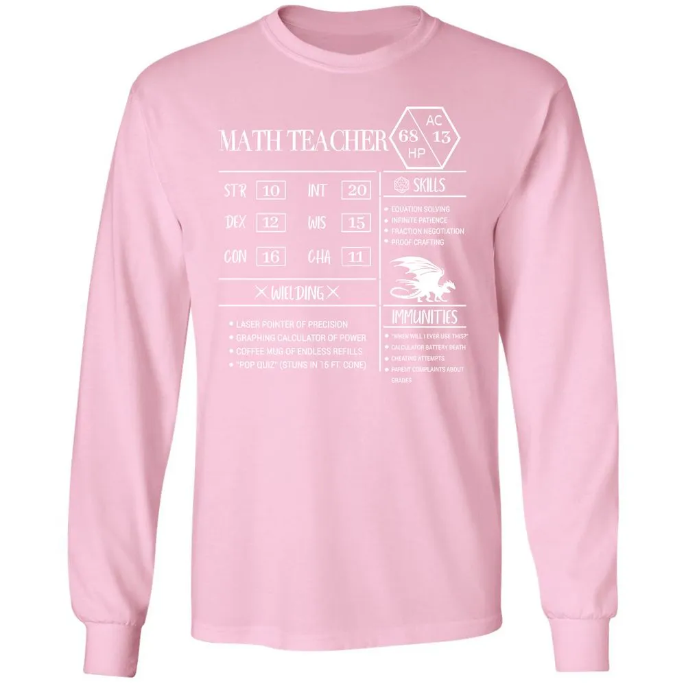 Math Teacher New Long Sleeve T-Shirt - Light Pink - 3