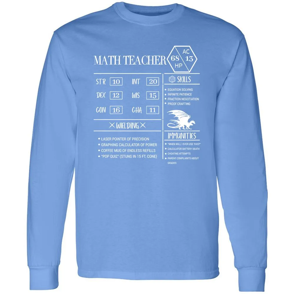 Math Teacher New Long Sleeve T-Shirt - Carolina Blue - 12