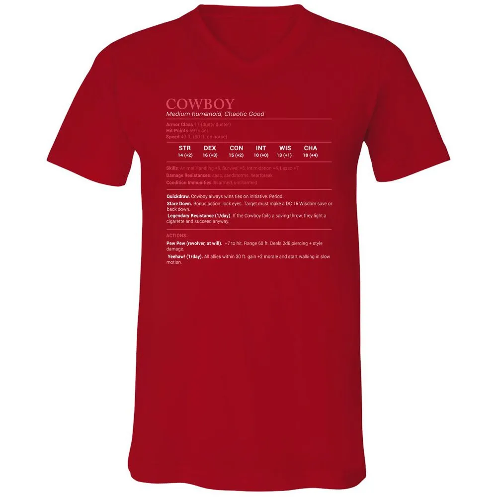 Cowboy Stats Unisex V-Neck T-Shirt - Red - 3