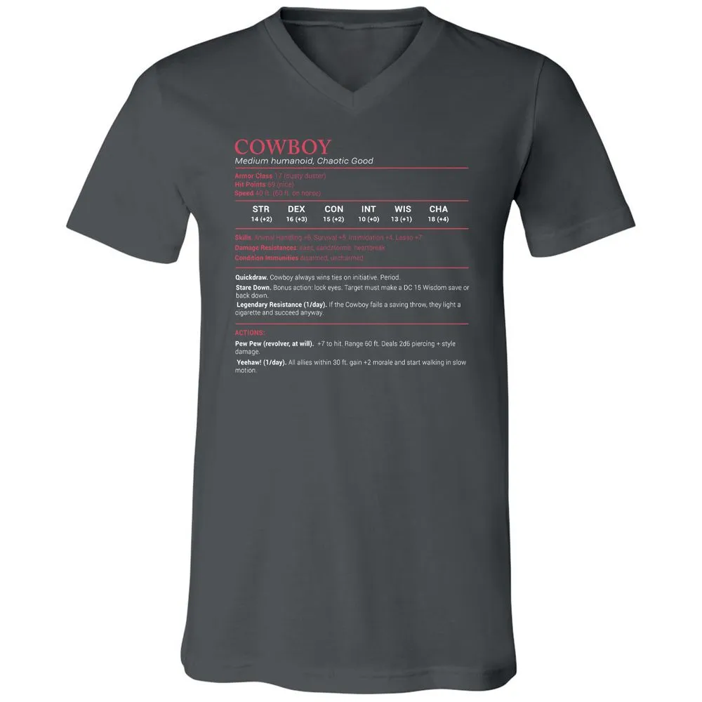 Cowboy Stats Unisex V-Neck T-Shirt - Asphalt - 12