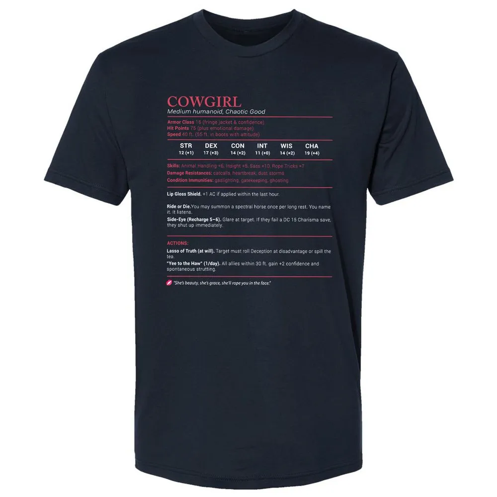 Cowgirl Stats Premium Unisex T-Shirt - Midnight Navy - 2