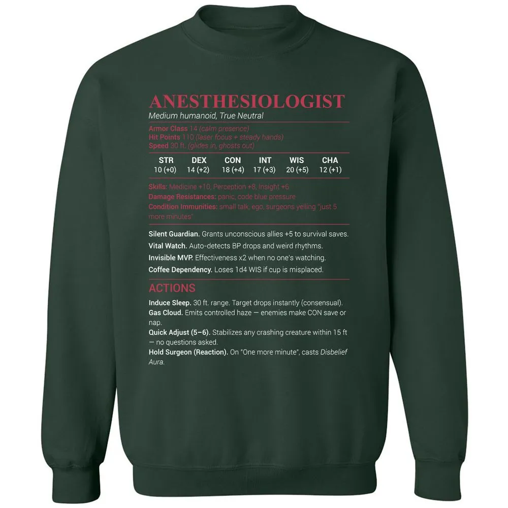 Anesthesiologist Stats Classic Unisex Sweatshirt - Forest Green - 4