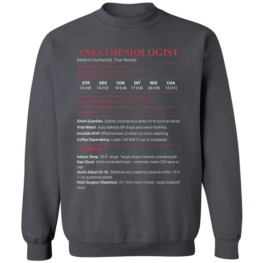 Anesthesiologist Stats Classic Unisex Sweatshirt - Charcoal - 7