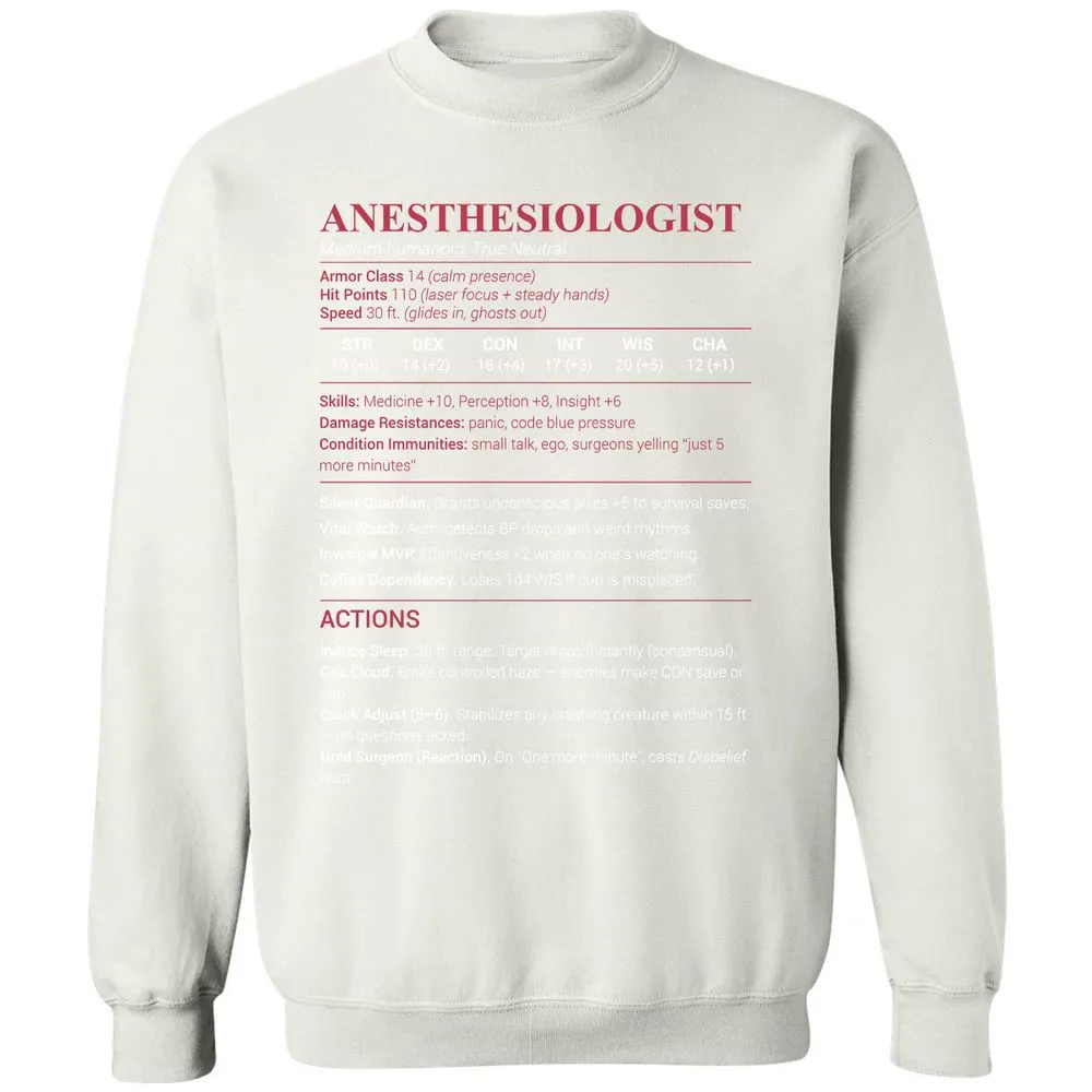 Anesthesiologist Stats Classic Unisex Sweatshirt - White - 12