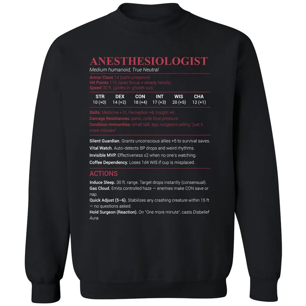 Anesthesiologist Stats Classic Unisex Sweatshirt - Black - 1