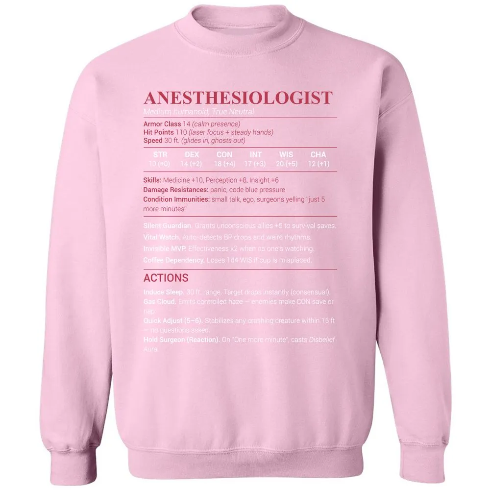 Anesthesiologist Stats Classic Unisex Sweatshirt - Light Pink - 3