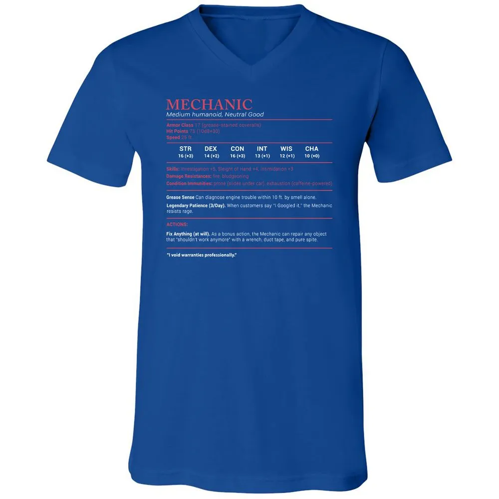 Mechanic Stats Unisex V-Neck T-Shirt - True Royal - 4