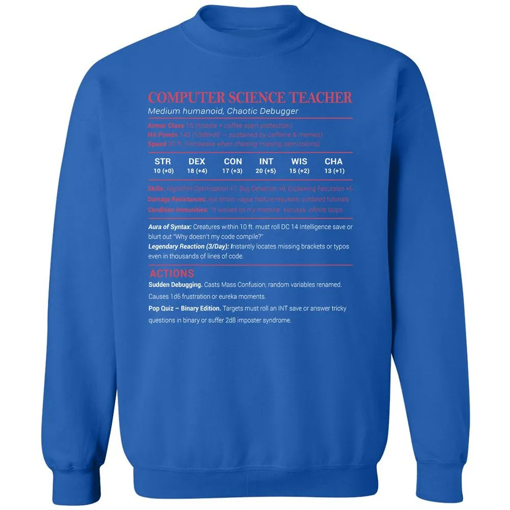 Computer Science Teacher Classic Unisex Sweatshirt - Royal - 9