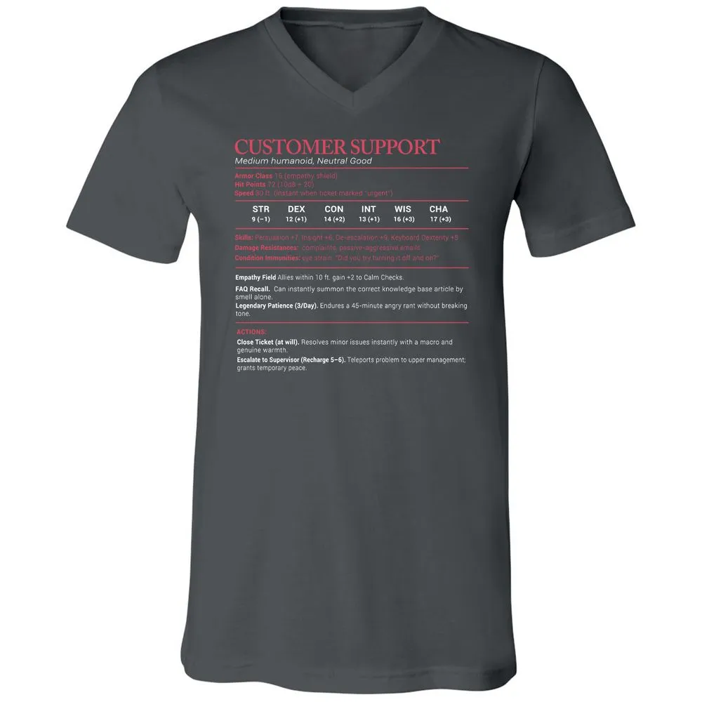 Customer Support Stats Unisex V-Neck T-Shirt - Asphalt - 12