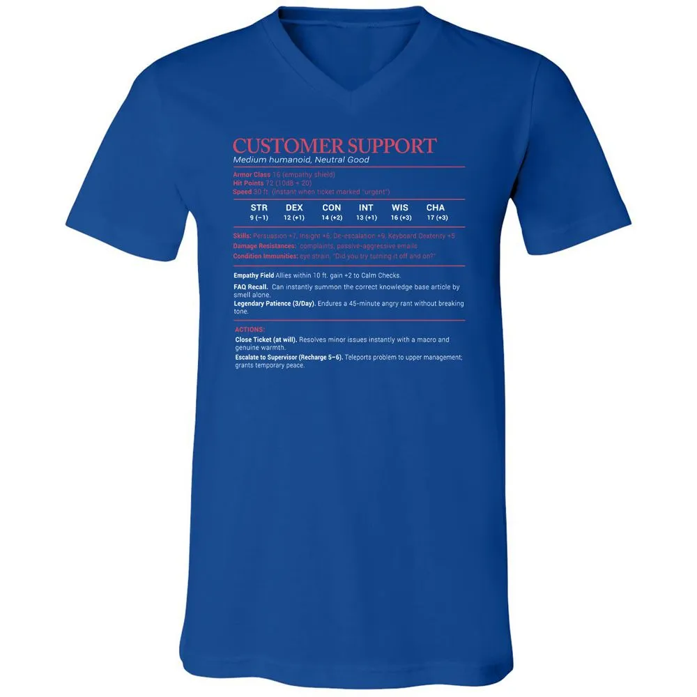 Customer Support Stats Unisex V-Neck T-Shirt - True Royal - 4
