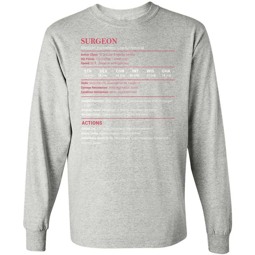 Surgeon Stats Long Sleeve T-Shirt - Ash - 7