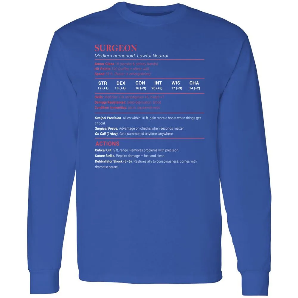 Surgeon Stats Long Sleeve T-Shirt - Royal - 8
