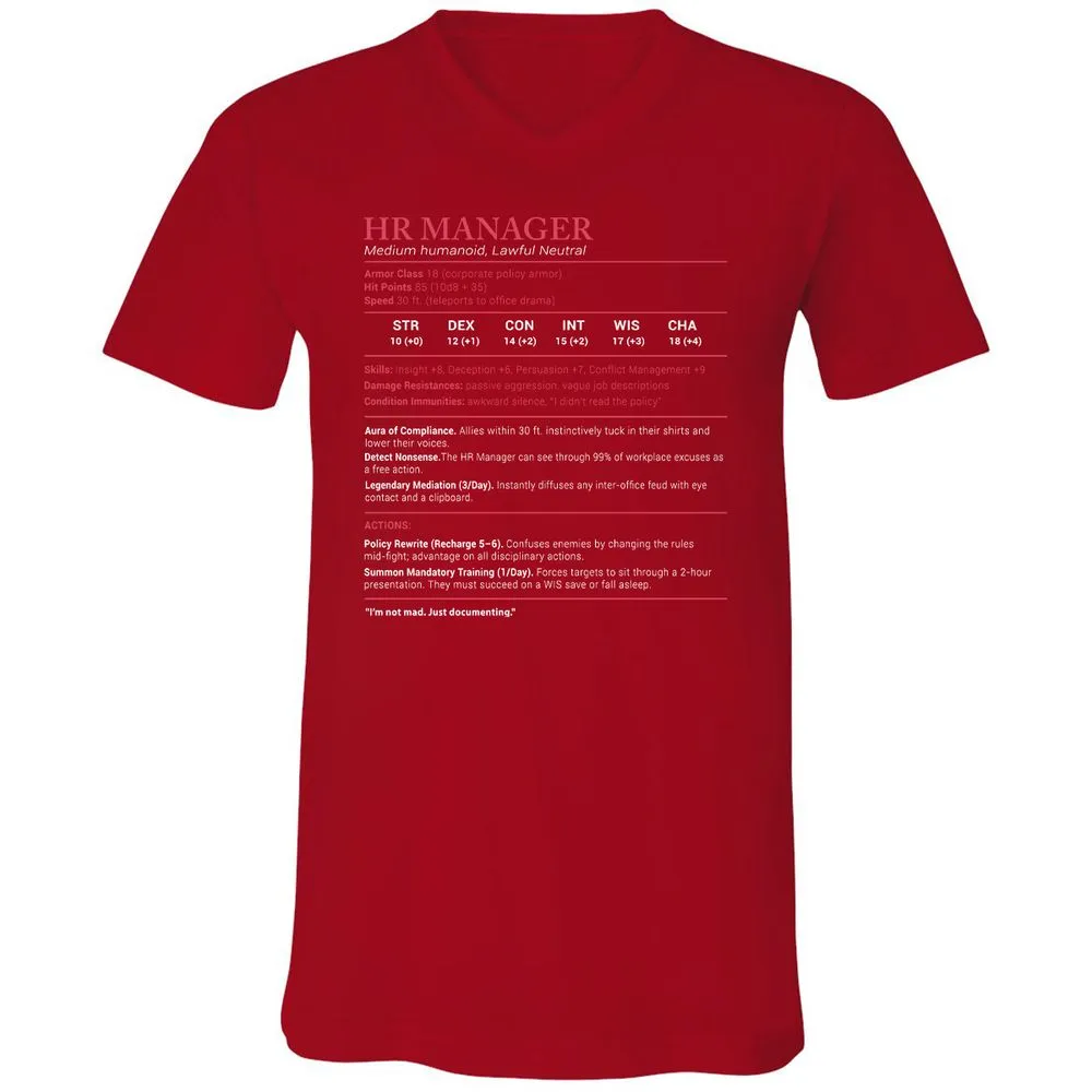 HR Manager Stats Unisex V-Neck T-Shirt - Red - 3