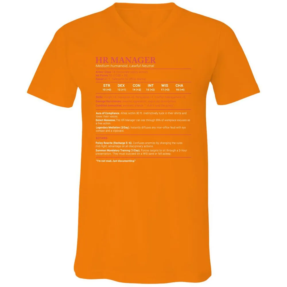 HR Manager Stats Unisex V-Neck T-Shirt - Orange - 11