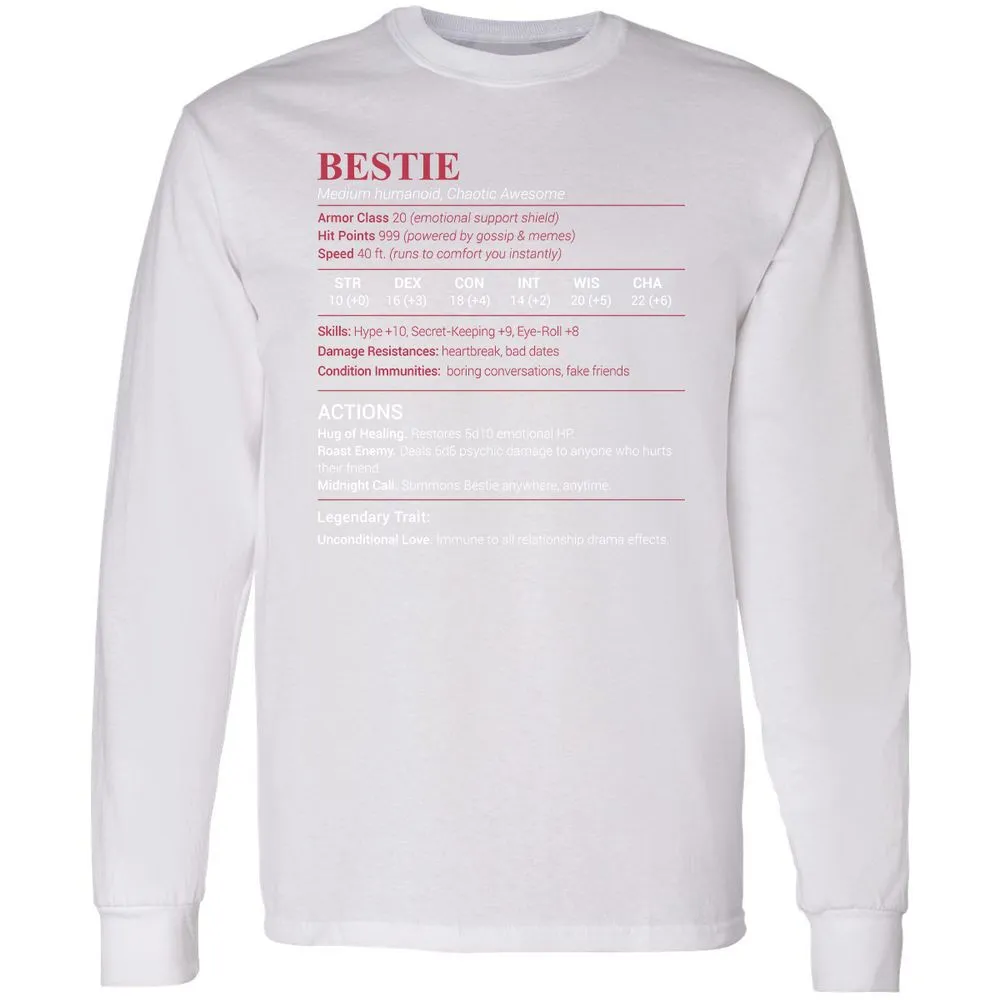 Bestie Stats Long Sleeve T-Shirt - White - 5